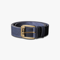 Oxford Blue | Embossed Basketweave Leather Belt with Antique Brass Hardware