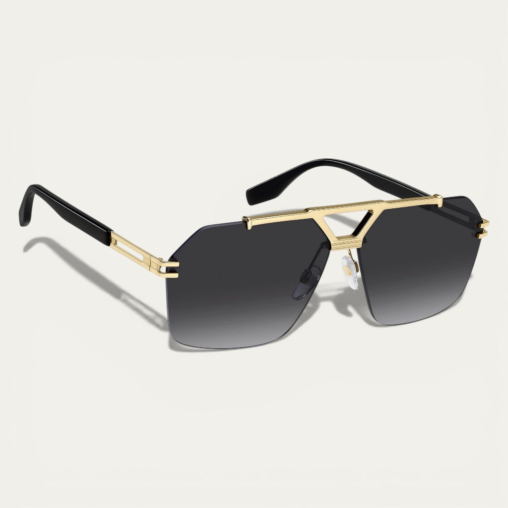 Gold Shield Aviator Sunglasses | Rimless Frame & Dark Gradient Lenses