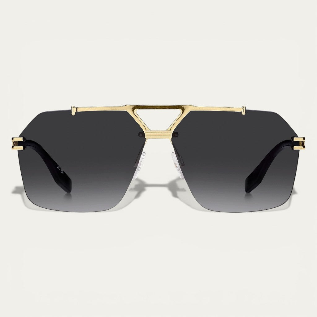 Gold Shield Aviator Sunglasses | Rimless Frame & Dark Gradient Lenses