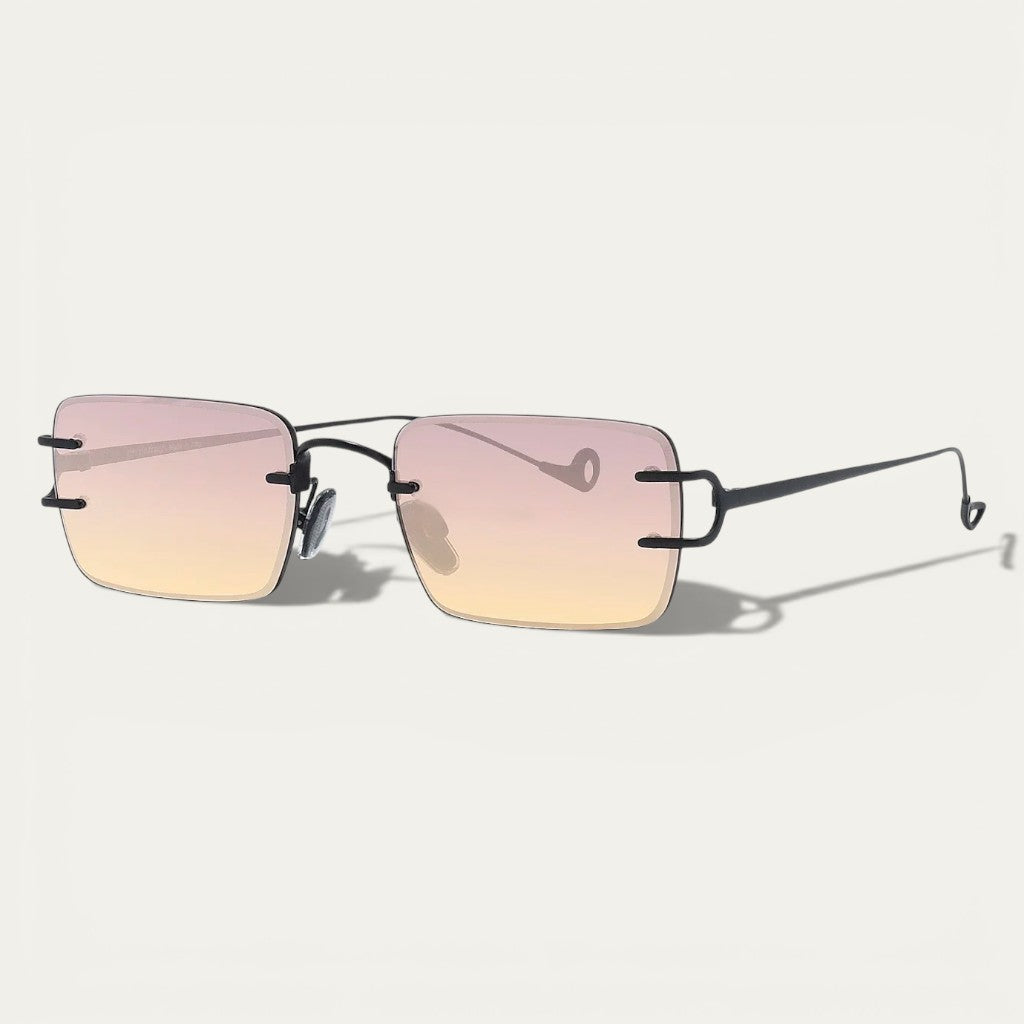 Rimless Square Sunglasses | Slim Black Metal Frame & Pink-Yellow Gradient Lenses