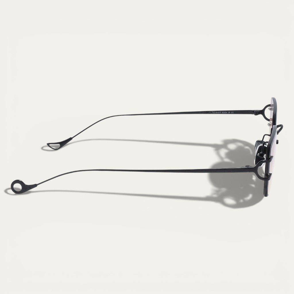 Rimless Square Sunglasses | Slim Black Metal Frame & Pink-Yellow Gradient Lenses