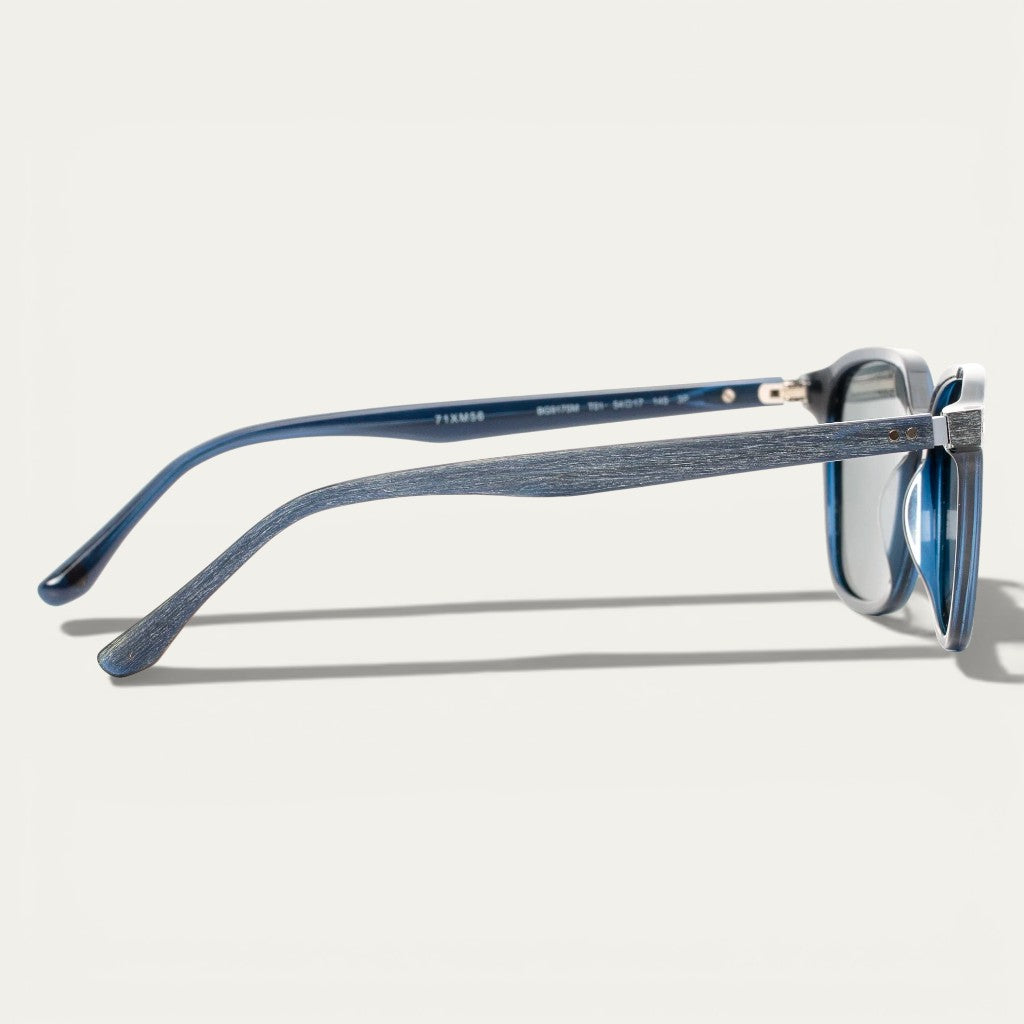 Blue Wood Texture Sunglasses | Dark Blue Frame with Wood Grain Finish