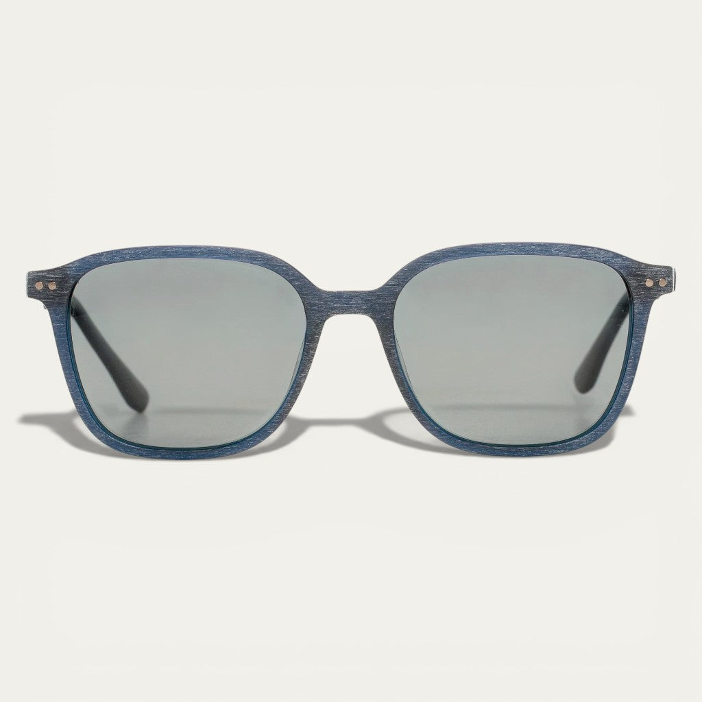 Blue Wood Texture Sunglasses | Dark Blue Frame with Wood Grain Finish