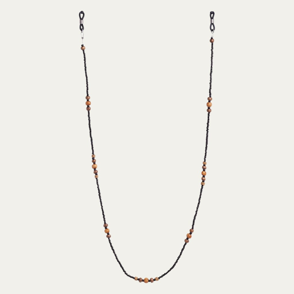 Eco Wood & Beads Eyewear Chain | Black Seed Beads & Caramel Wooden Accents