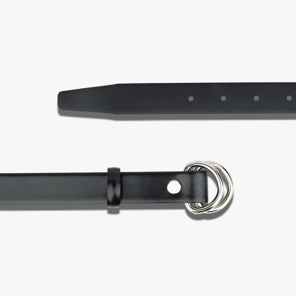 Eclipse Dual-Ring | Smooth Black Leather Belt with Polished Silver Hardware