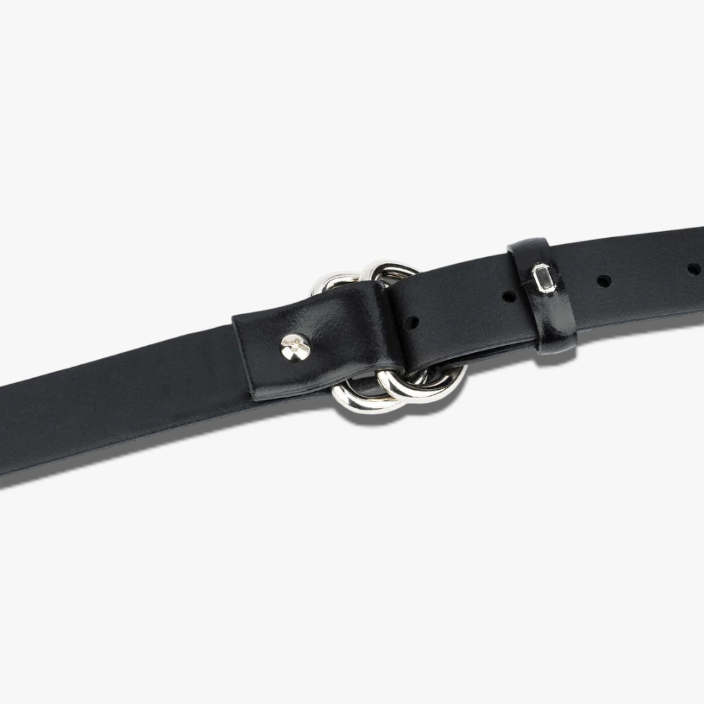 Eclipse Dual-Ring | Smooth Black Leather Belt with Polished Silver Hardware