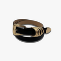 Golden Dune | Black Smooth Leather Belt with Sculpted Gold Hardware