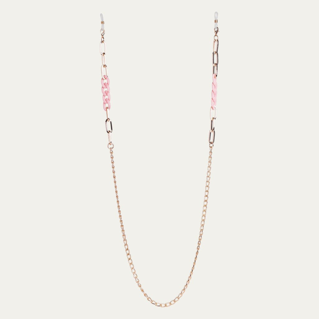 Pink & Gold Eyewear Chain | Mixed Link Metal & Pink Acetate Accessory