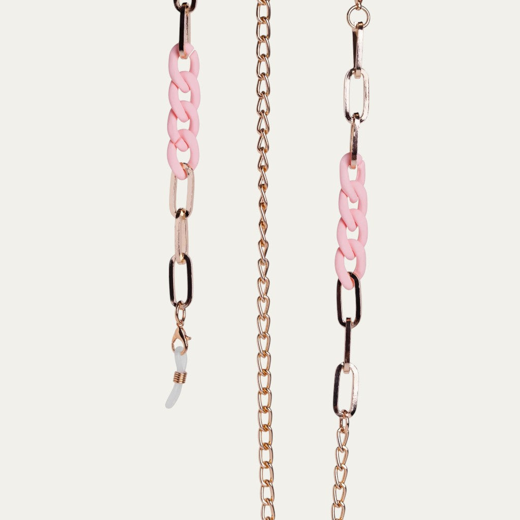 Pink & Gold Eyewear Chain | Mixed Link Metal & Pink Acetate Accessory
