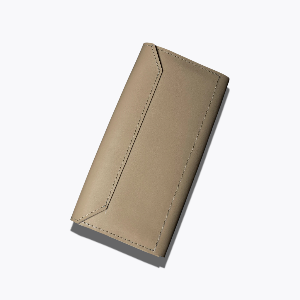 Sandstone Envelope | Minimalist Beige Leather Wallet with Magnetic Closure