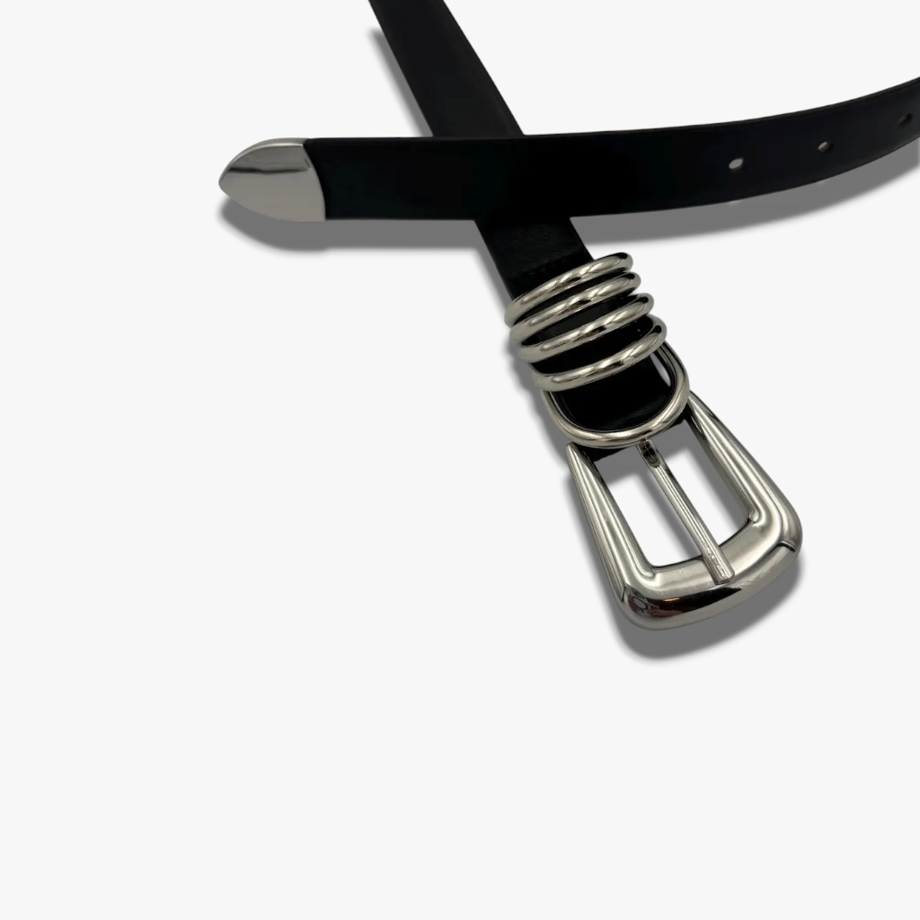 Silver Dune | Black Smooth Leather Belt with Polished Chrome Hardware
