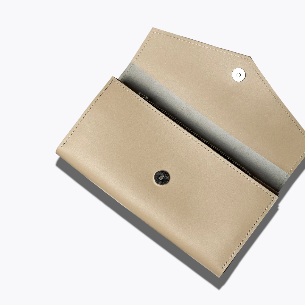 Sandstone Envelope | Minimalist Beige Leather Wallet with Magnetic Closure