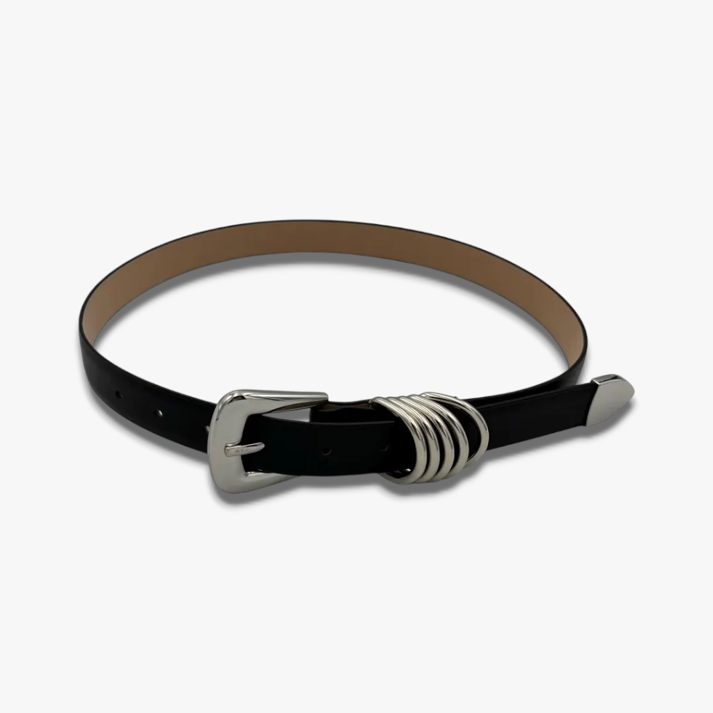 Silver Dune | Black Smooth Leather Belt with Polished Chrome Hardware