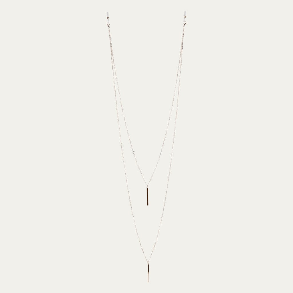 Double Gold Eyewear Chain | Cascading Layered Chain with Bar Pendants
