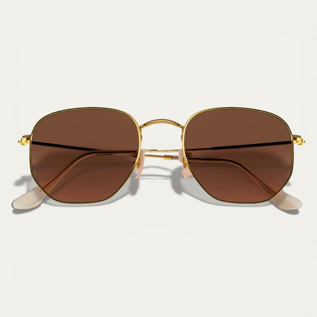 Hexagonal Metal Sunglasses | Gold Frame & Brown Lenses