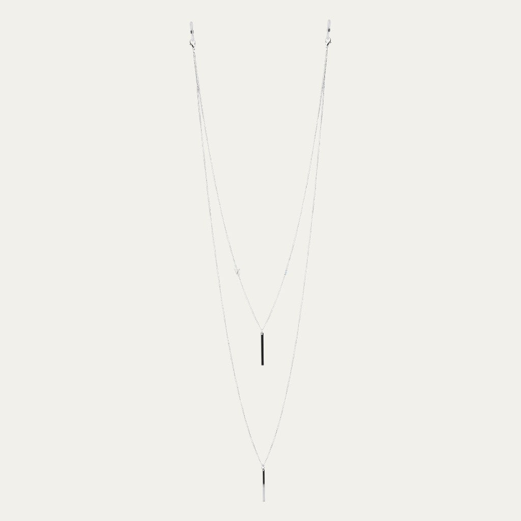 Double Silver Eyewear Chain | Cascading Layered Chain with Silver Bar Pendants