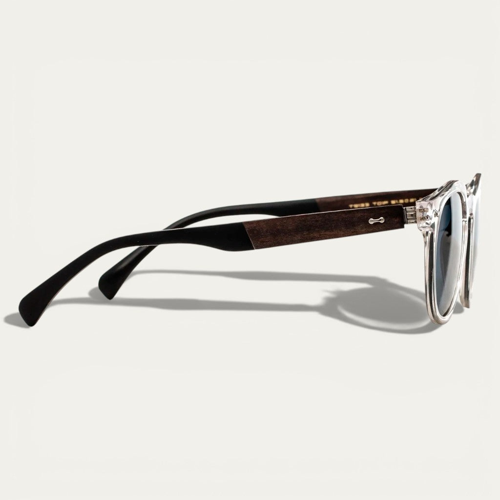 Crystal Wood Style Sunglasses | Clear Frame & Blue Lenses