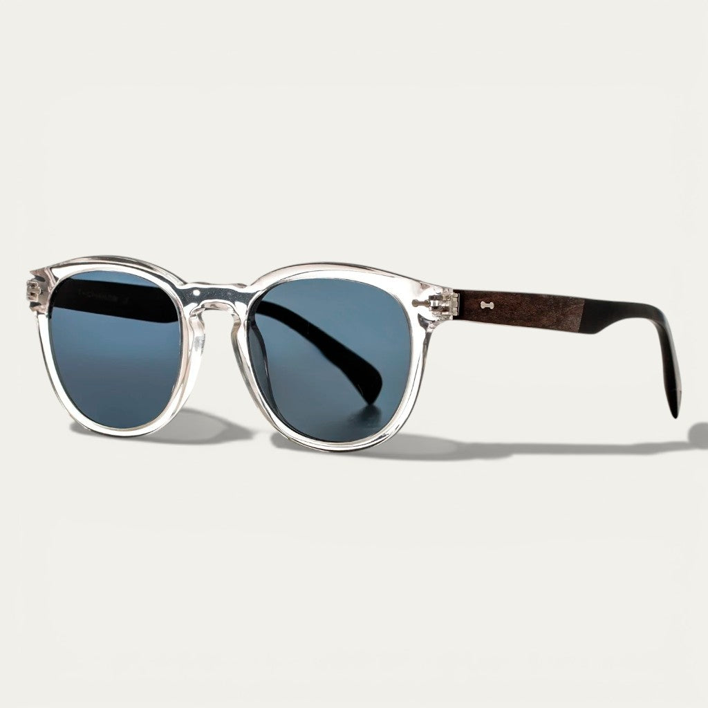 Crystal Wood Style Sunglasses | Clear Frame & Blue Lenses