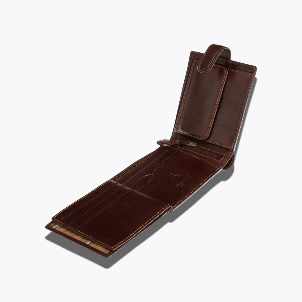 Heritage Mahogany | Classic Dark Brown Leather Bifold Wallet with Plaid Interior