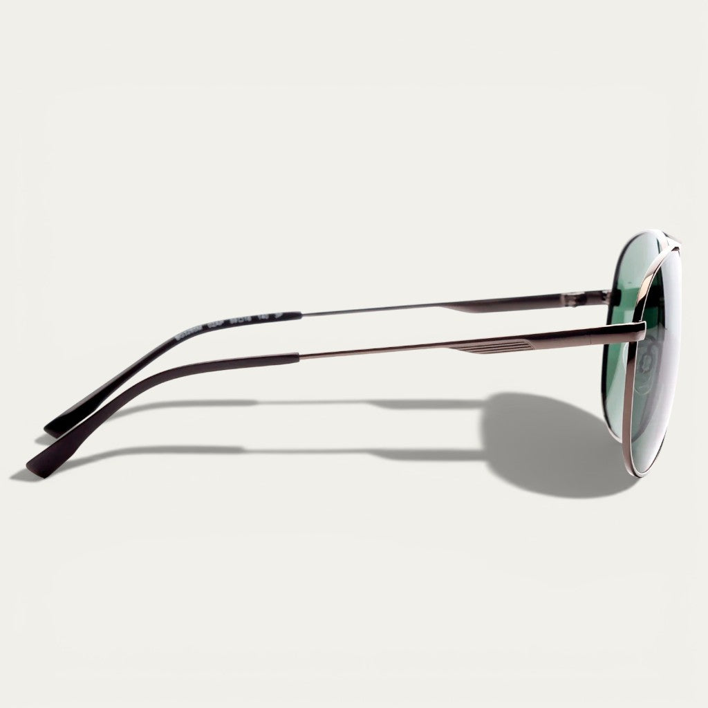 Metal Double Bridge Aviator Sunglasses | Gunmetal Frame & Dark Green Lenses