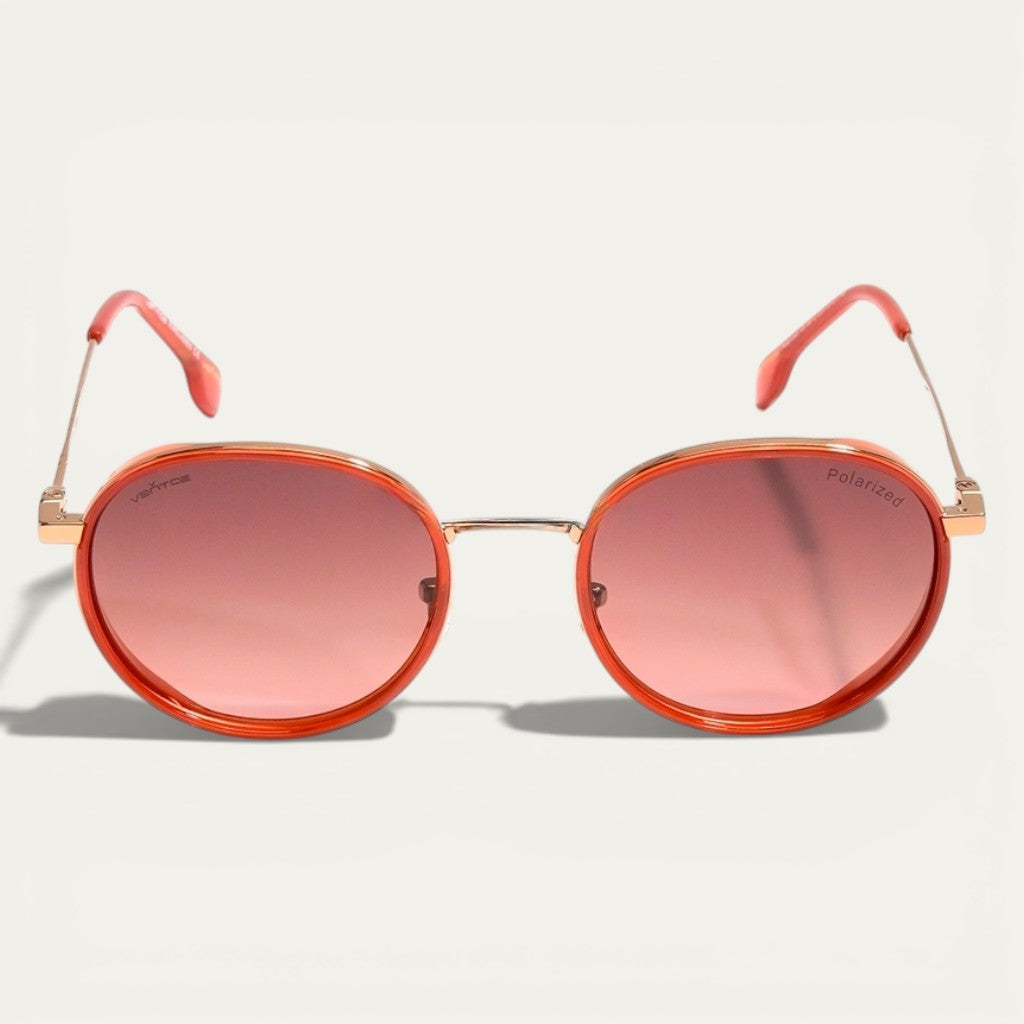 Peach Gold Round Sunglasses | Polarized Lenses & Golden Frame
