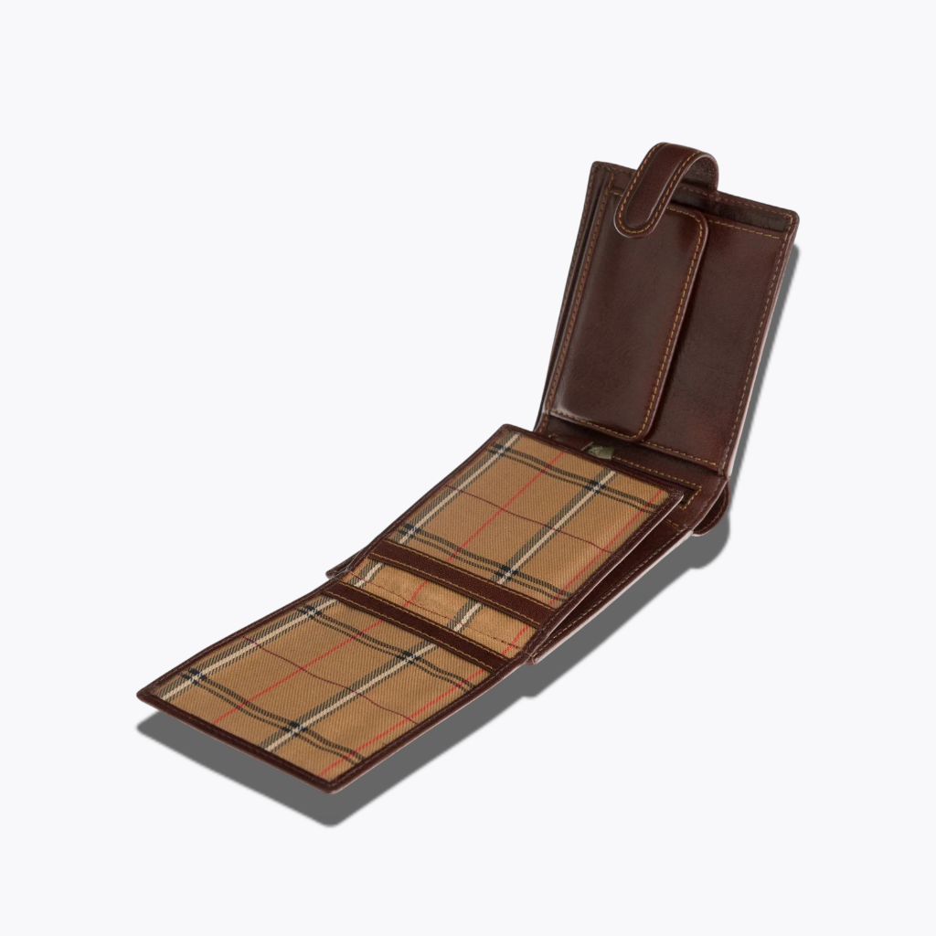 Heritage Mahogany | Classic Dark Brown Leather Bifold Wallet with Plaid Interior