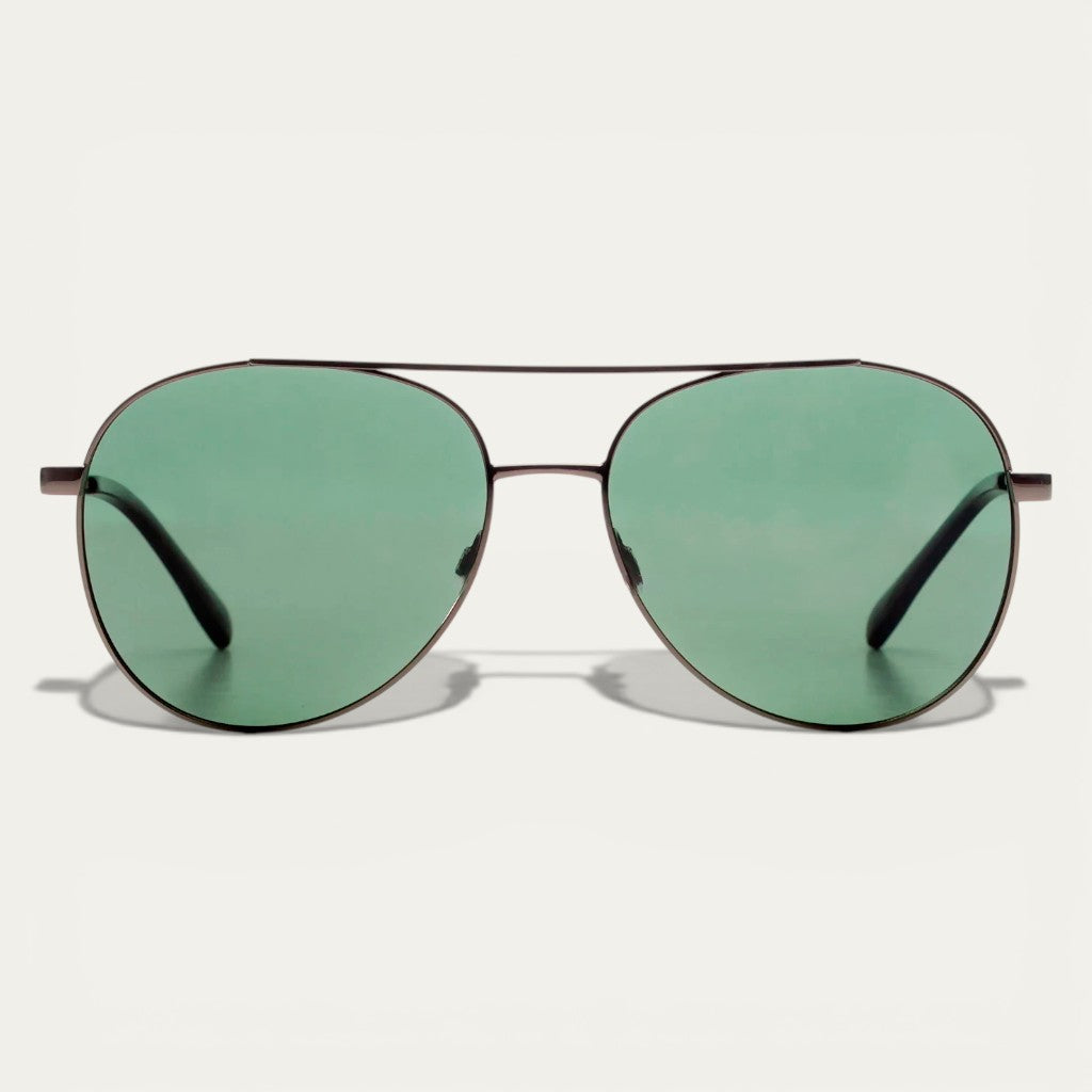 Metal Double Bridge Aviator Sunglasses | Gunmetal Frame & Dark Green Lenses