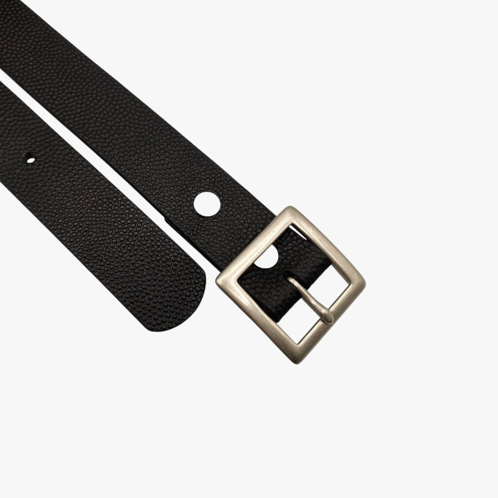 Midnight Pebble | Textured Matte Black Leather & Brushed Steel Hardware