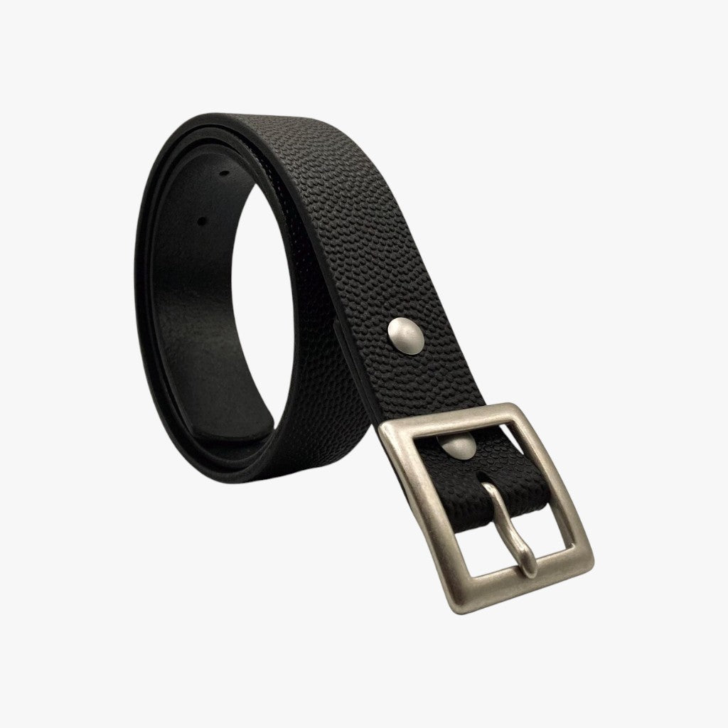 Midnight Pebble | Textured Matte Black Leather & Brushed Steel Hardware