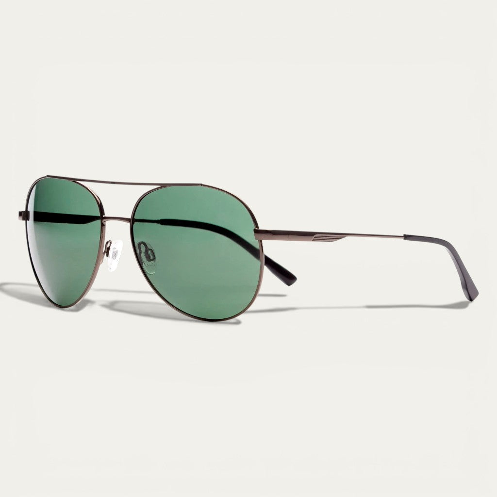 Metal Double Bridge Aviator Sunglasses | Gunmetal Frame & Dark Green Lenses