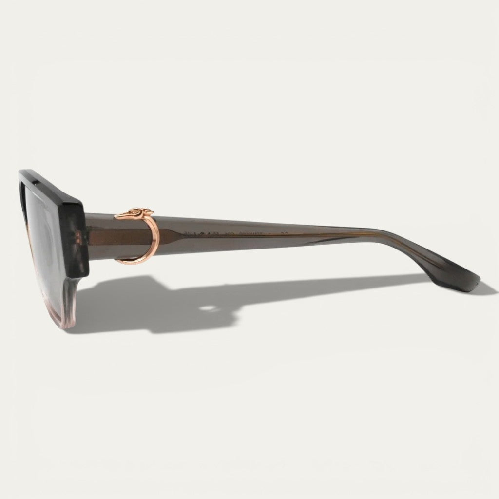 Smoky Grey Cat-Eye Sunglasses | Translucent Frame & Golden Panther Decor