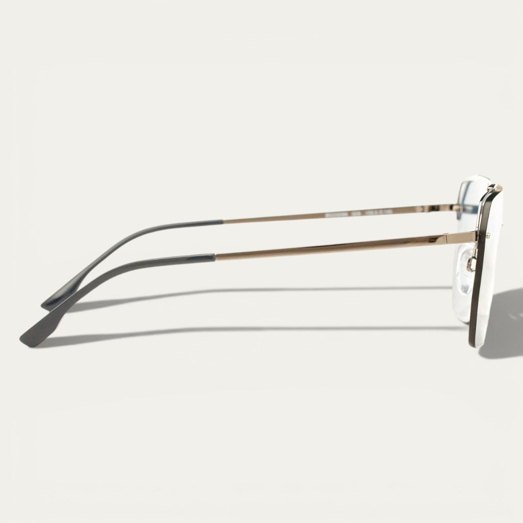 Navigator Rimless Sunglasses | Slim Gold Frame & Blue Lenses