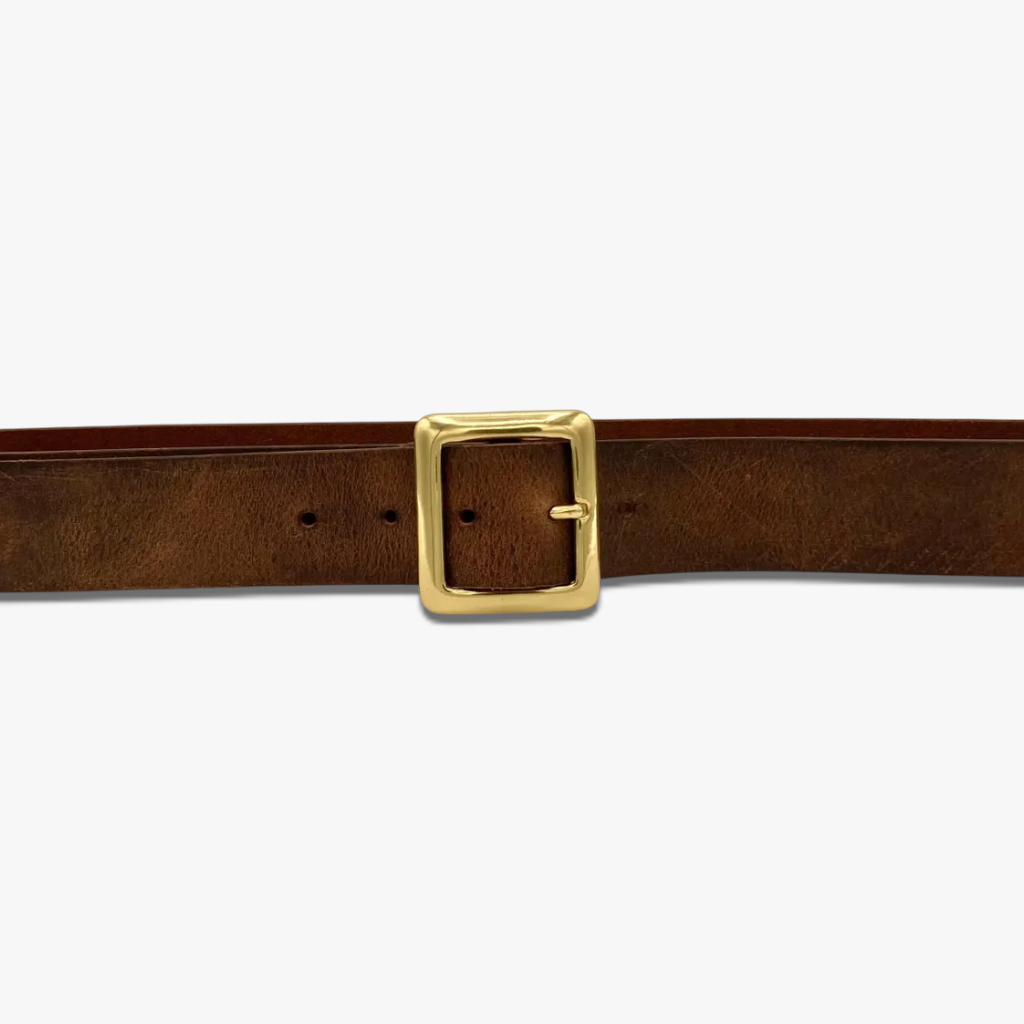 Golden Dune | Black Smooth Leather Belt with Sculpted Gold Hardware