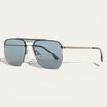 Navigator Rimless Sunglasses | Slim Gold Frame & Blue Lenses
