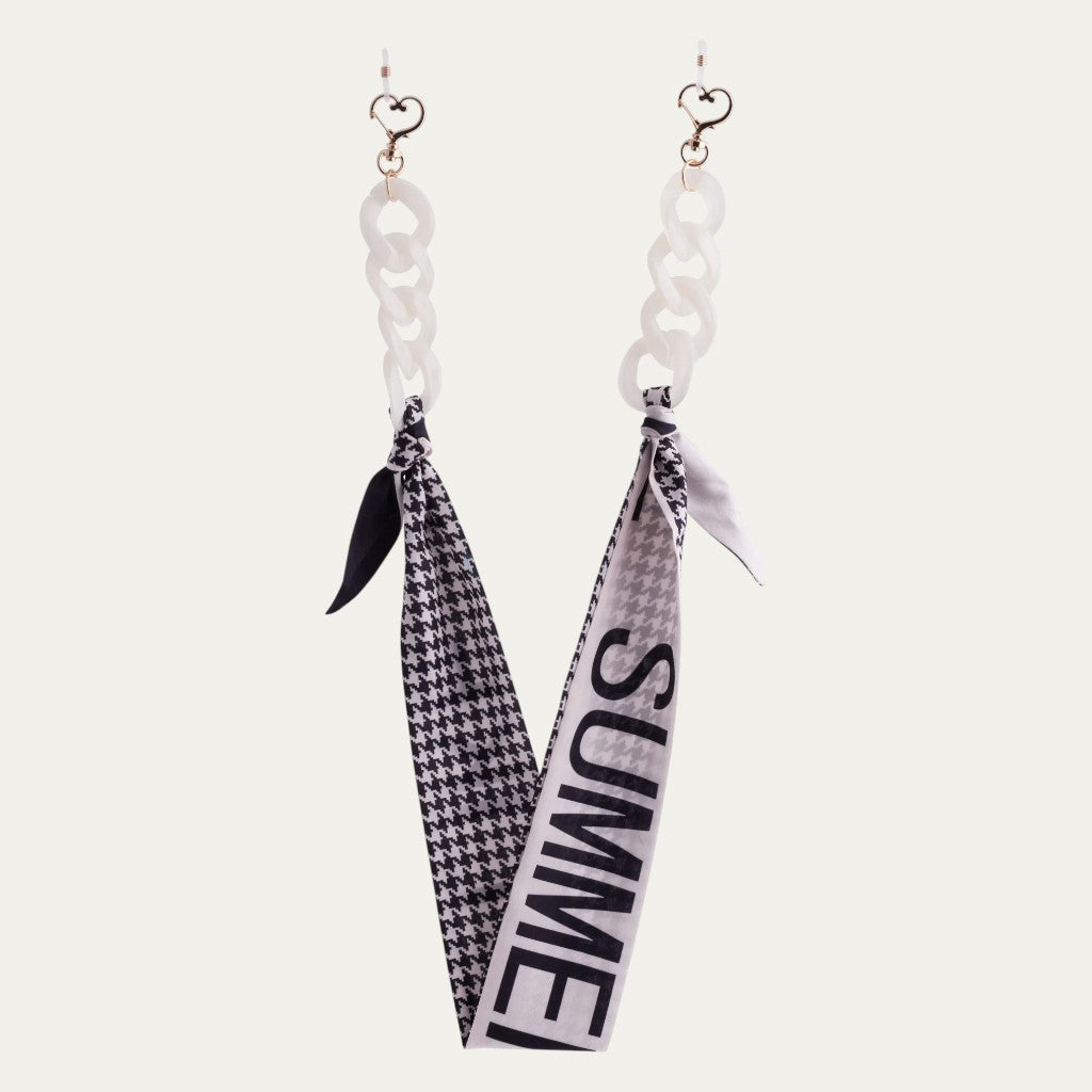 Summer Houndstooth Eyewear Ribbon | Printed Fabric & Bold White Acetate Links
