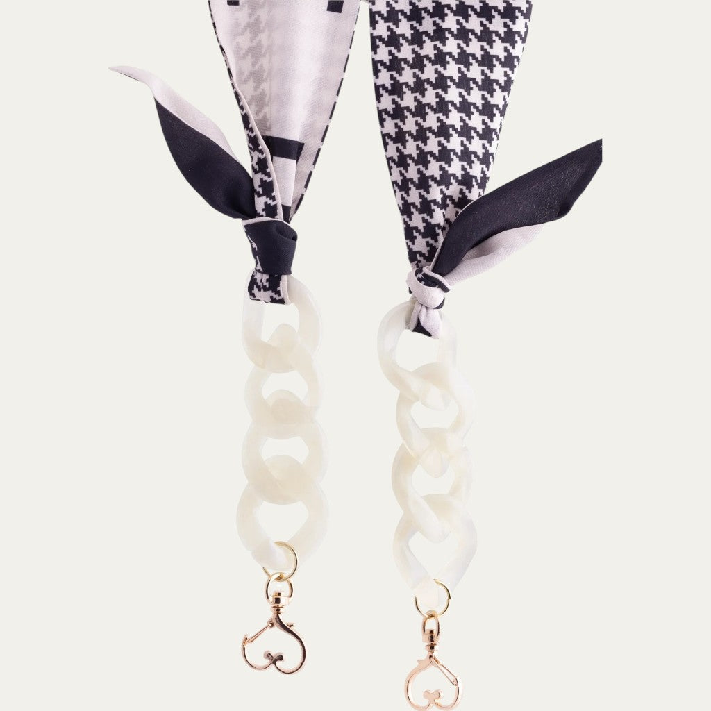 Summer Houndstooth Eyewear Ribbon | Printed Fabric & Bold White Acetate Links