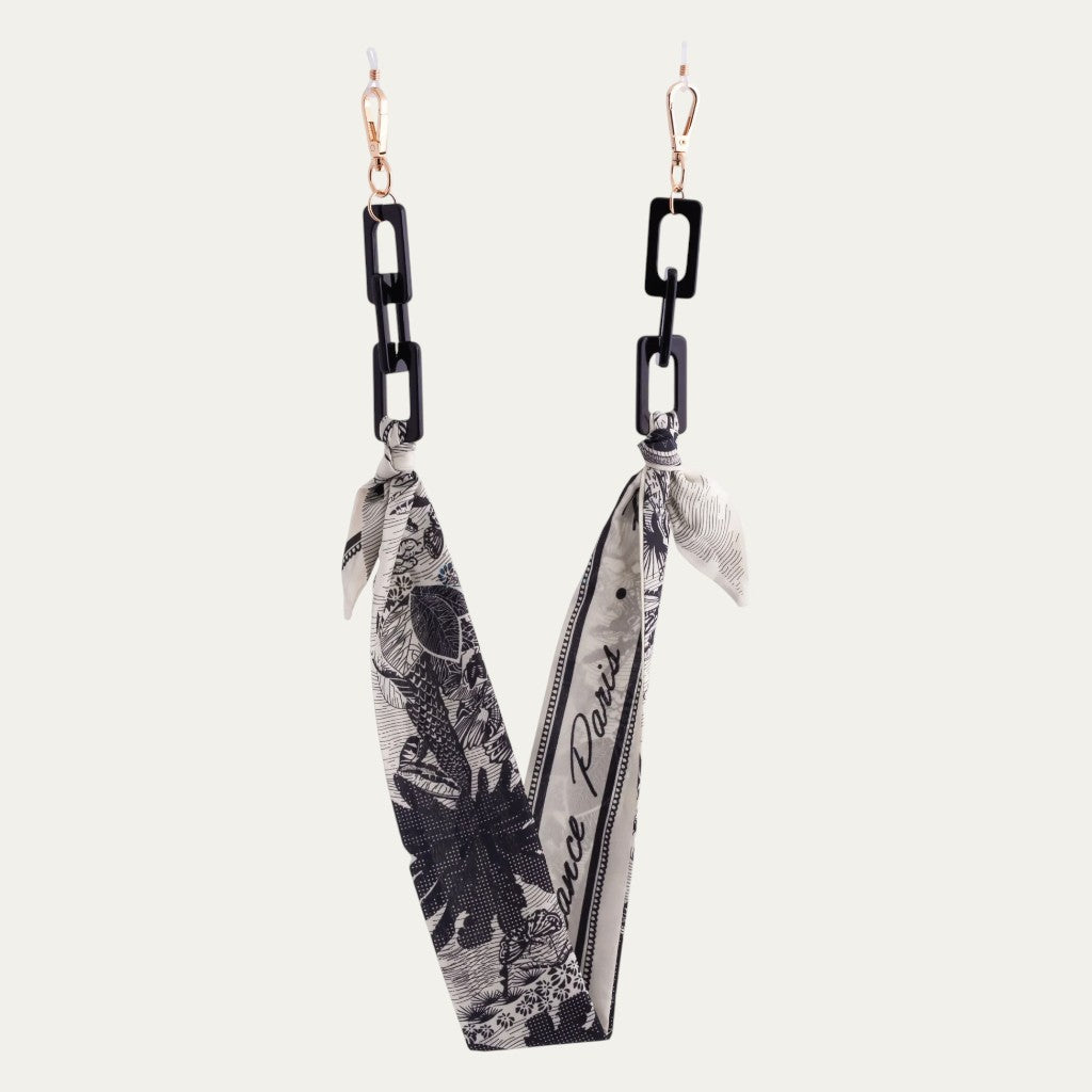 France Paris Eyewear Ribbon | Printed Fabric & Bold Black Acetate Links