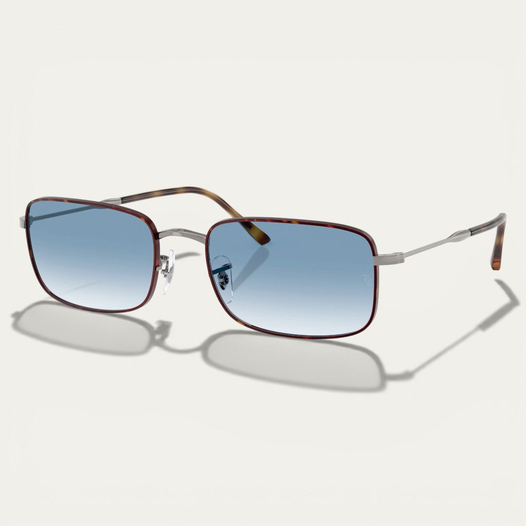 Tortoise Metal Rectangular Sunglasses | Slim Frame & Blue Gradient Lenses