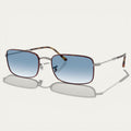 Tortoise Metal Rectangular Sunglasses | Slim Frame & Blue Gradient Lenses