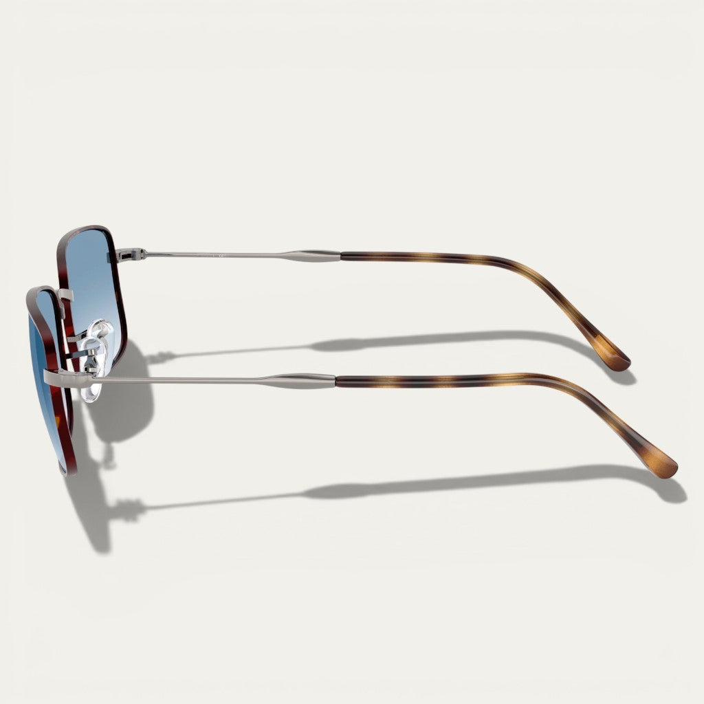 Tortoise Metal Rectangular Sunglasses | Slim Frame & Blue Gradient Lenses