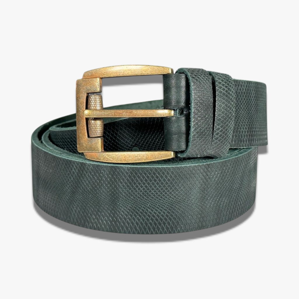 Forest Guardian | Textured Hunter Green Leather Belt with Antique Brass Hardware