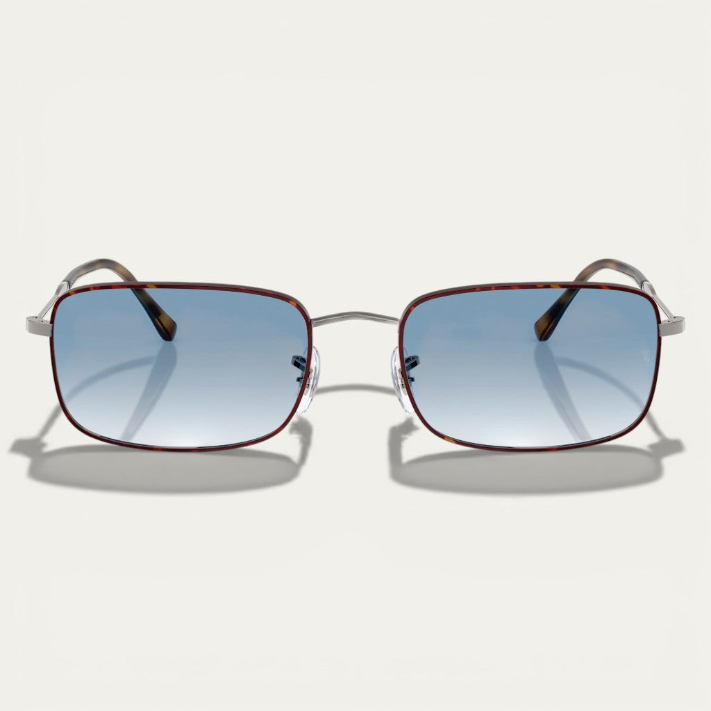 Tortoise Metal Rectangular Sunglasses | Slim Frame & Blue Gradient Lenses