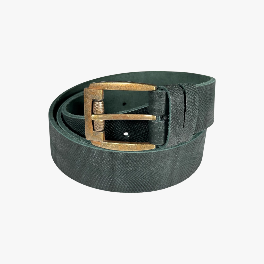 Forest Guardian | Textured Hunter Green Leather Belt with Antique Brass Hardware