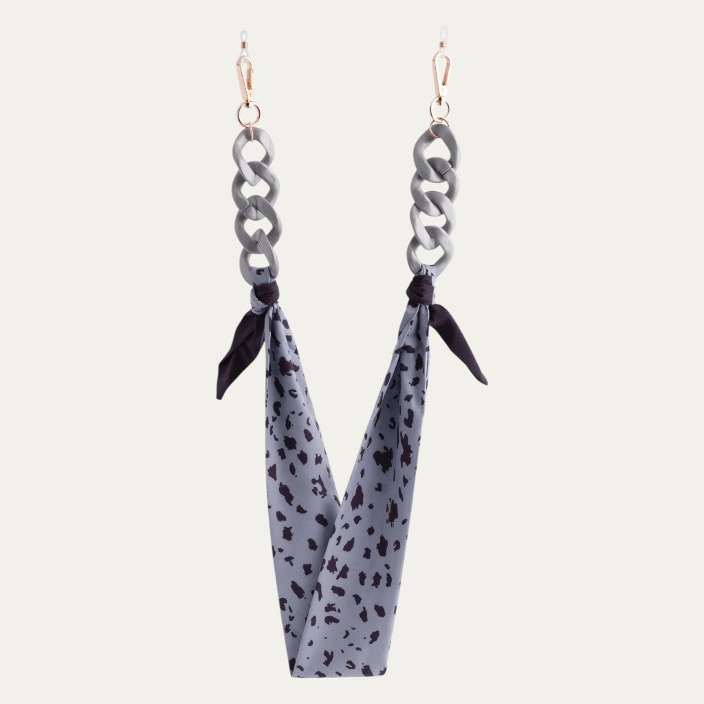 Grey Leopard Eyewear Ribbon | Printed Fabric & Bold Grey Acetate Links