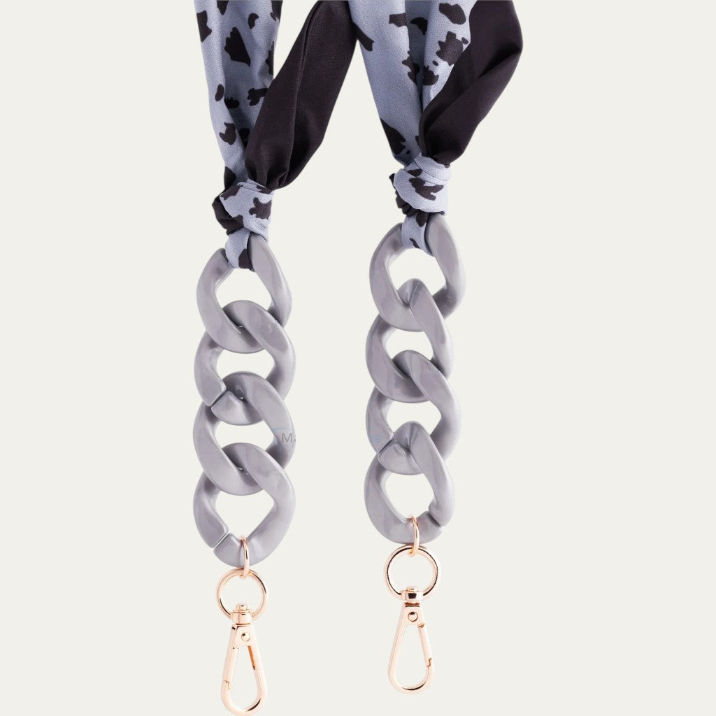 Grey Leopard Eyewear Ribbon | Printed Fabric & Bold Grey Acetate Links